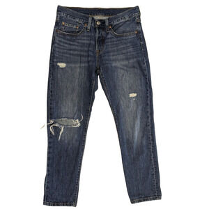Levi’s 501 T Button Fly Jeans Women Size 26x28 Distressed Destroyed Blue